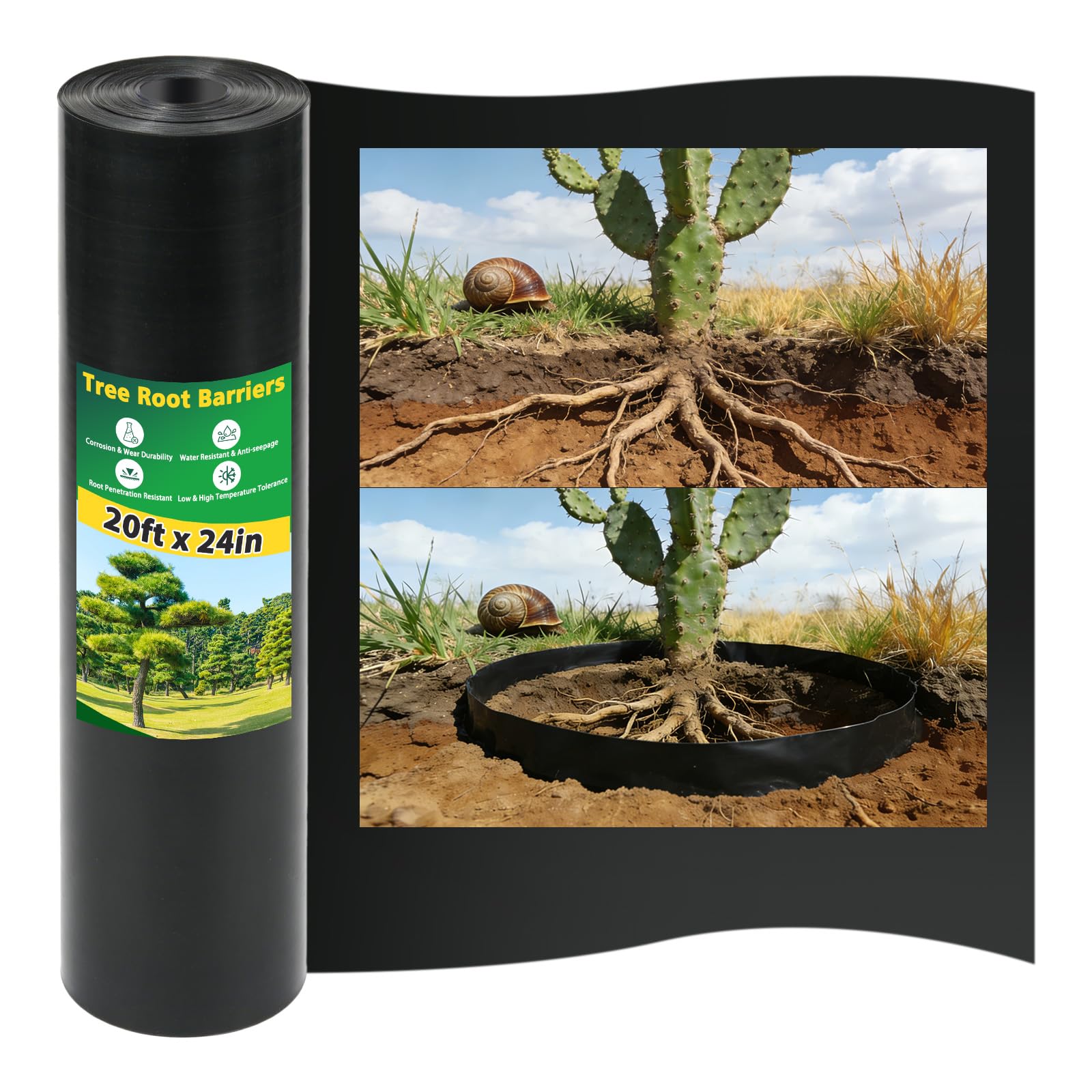 Photo 1 of West Bay 20ft x 24in x 60mil Tree Root Barrier, Heavy-Duty Bamboo Root Barrier Weed Blocker for Landscape Tree Ring Edging Garden Borders Driveway and Sidewalk Protection Roads