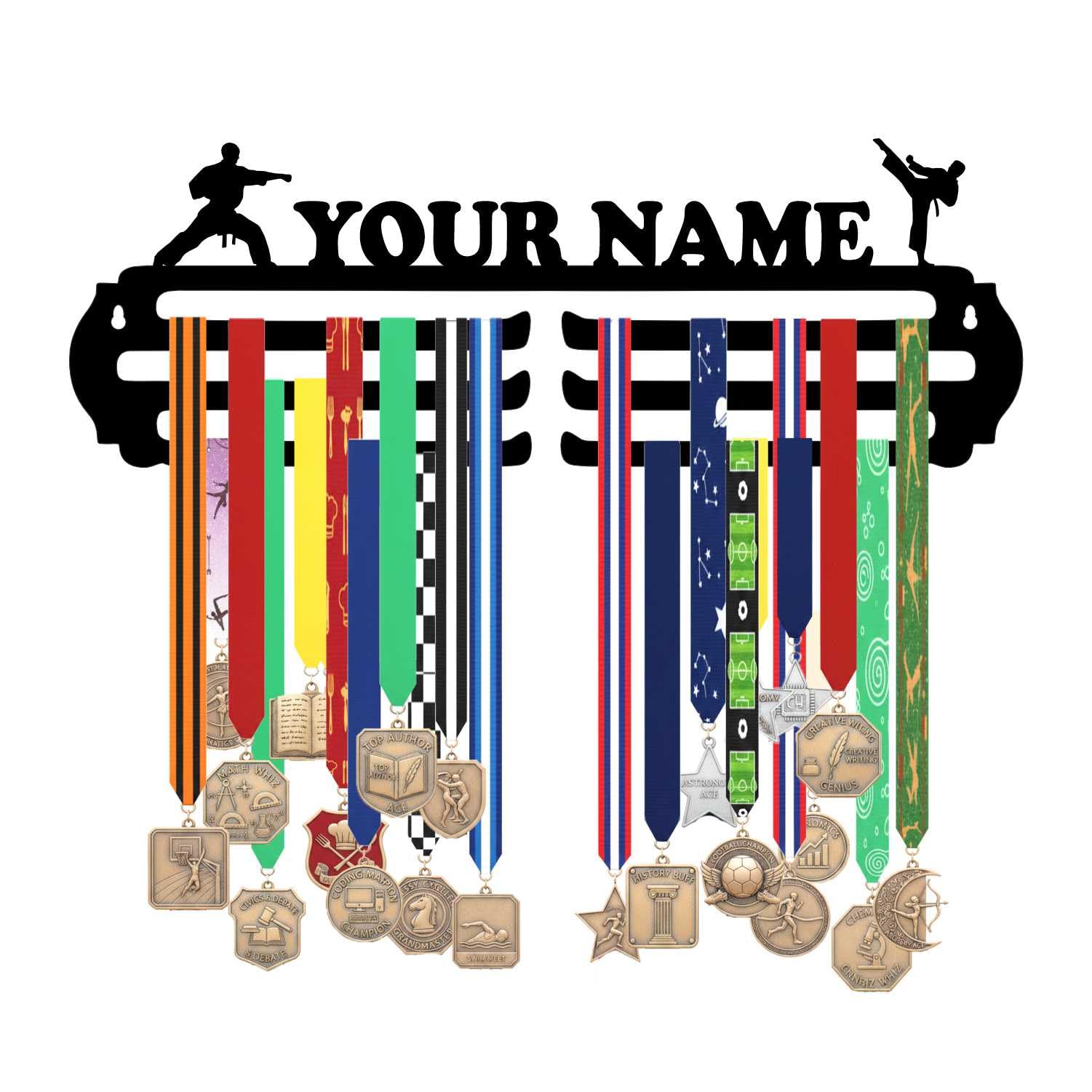 Personalized Premium Medal Hanger for Wall | Holds Up to 70 Medals | Black Glossy Finish | MDF Wood Medal Holder for Wall | Medal Display | Sports Lovers (Karate/Taekwondo Design)-image-18