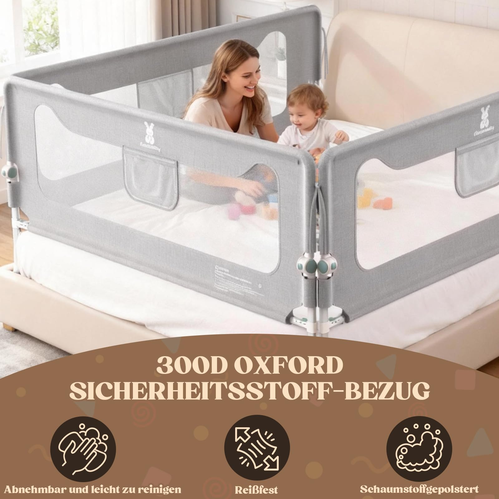 Protezione contro le cadute, letto a molle, 180 cm, griglia di protezione per il letto per neonati e bambini, protezione dalle cadute, pieghevole a 180°, regolabile in altezza, rete traspirante