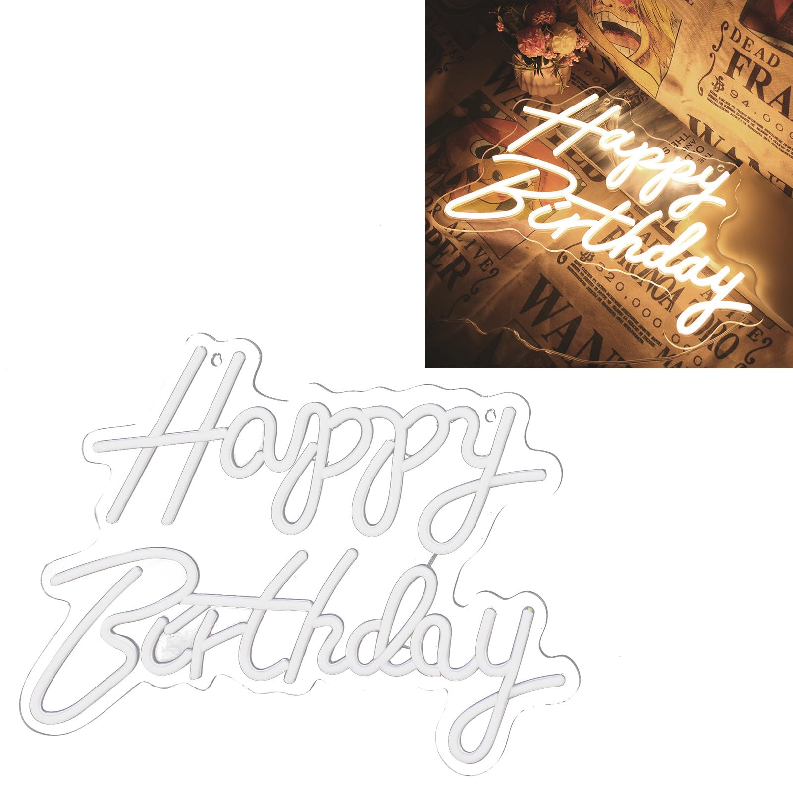 Happy Birthday LED LED Romantyczny Neon Znak akrylowego dekoracji na ścianę USB zasilane do imprezowego baru do domu 40 x 31 cm (Ciepła biała)