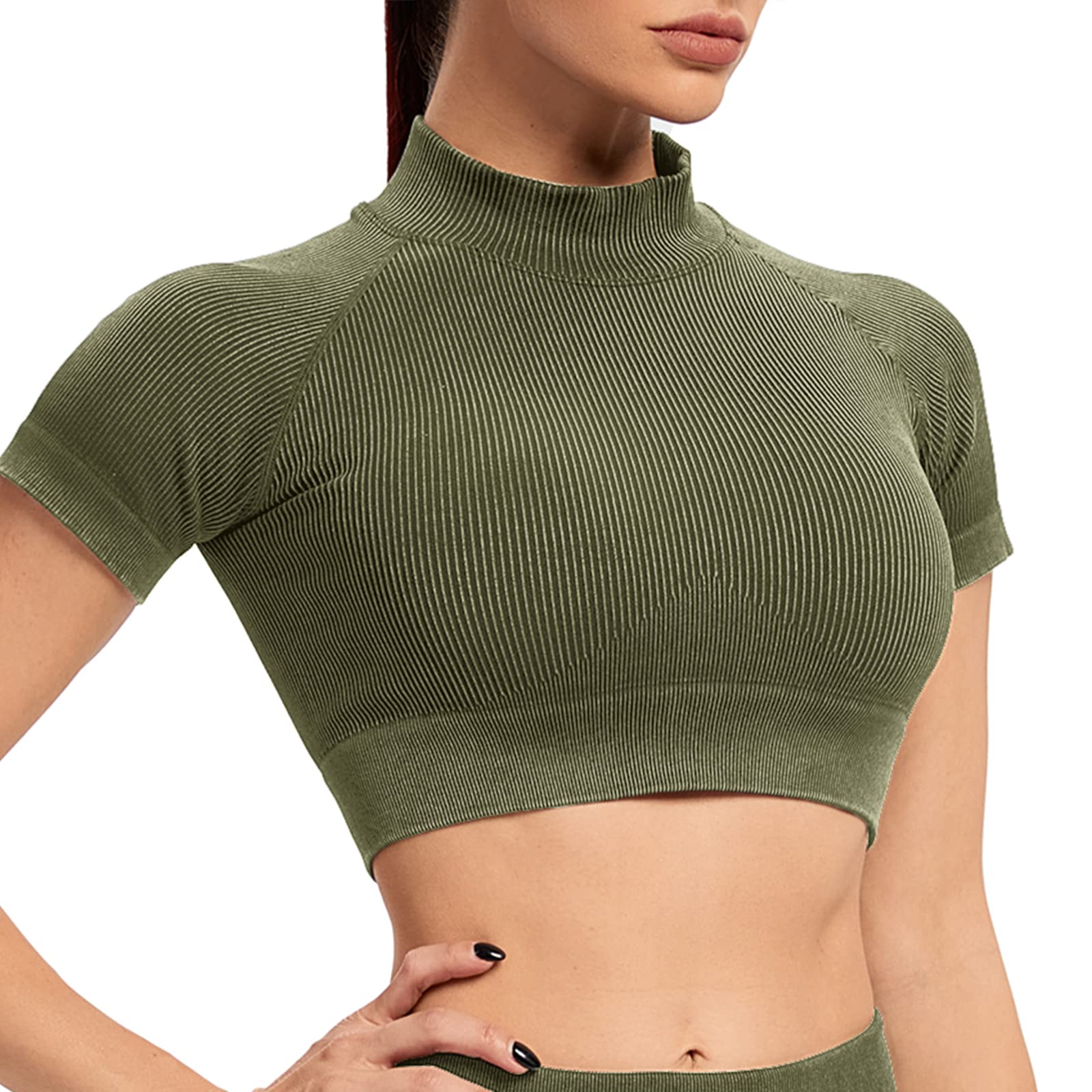 Soutien-gorge sport à volants sans couture ajusté vert armée S - 8