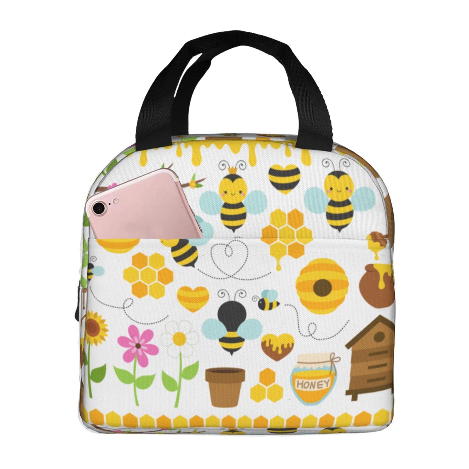 VOOHDDY Isolierte Lunchtasche mit Wabenmuster, für Männer und Frauen, wiederverwendbar, wasserdicht, tragbar, Kühltasche, für Arbeit, Büro, Picknick, Strand, Reisen