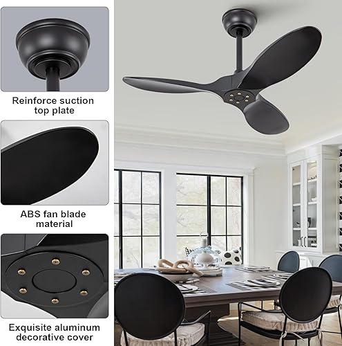Miniatura 10 de OMYU Ventilador de techo de 60 pulgadas sin luces con control remoto, motor CC reversible silencioso de 6 velocidades, ventilador de techo negro de