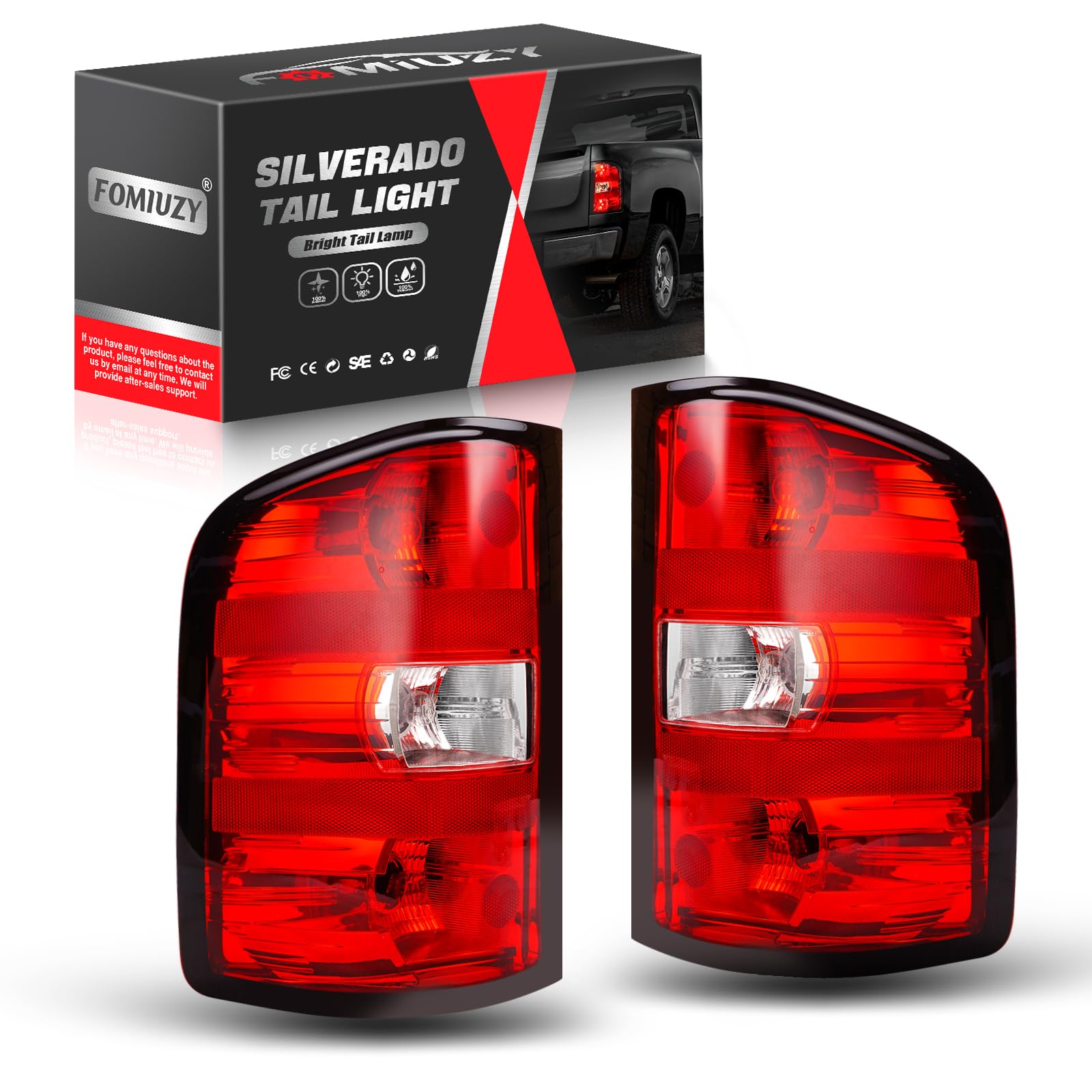 Tail Lights Fit Chevy Silverado 1500 2007 2008 2009 2010 2011 2012 2013 Chevrolet 2500 3500 HD 2500HD 3500HD Rear Brake Taillight Assembly Back Lamp Lens Cover Left Driver Right Passenger Side