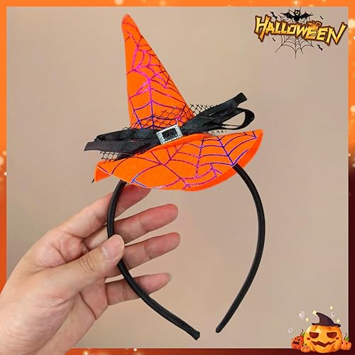 Miniatura 5 de Diadema de Halloween con sombrero de bruja naranja para mujeres y niñas, cosplay, maquillaje, decoración de disfraces, suministros de fiesta,