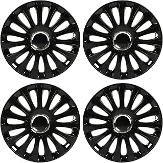 Wheel Rim Protector, 4 Pcs 15in Wheel Hub Cap Glossy Black Wheel Hub Full Rim Cover Trim Replacement for Fiat 500