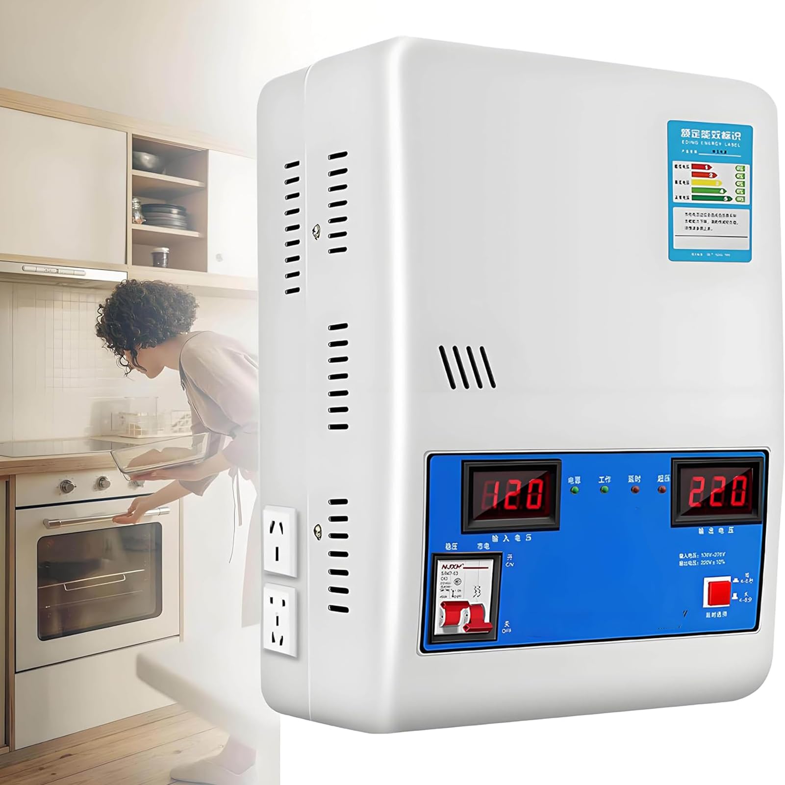 Estabilizador de Tensión 220V 8800W/15000W/20000W/30000W – Regulador de Corriente Automático con 6 Protecciones Principales – para Electrodomésticos del Hogar