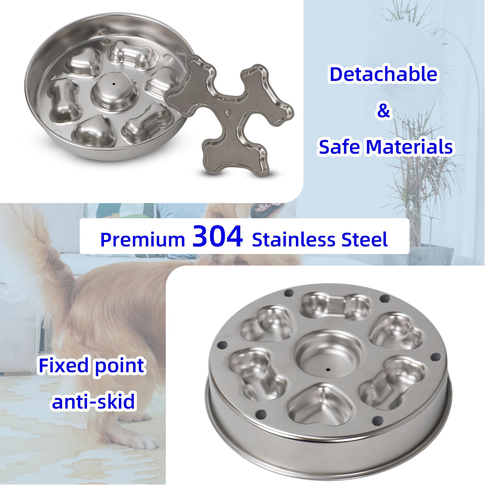 Slow Feeder Dog Bowl Stainless Steel - Double-Sided Rotating Puzzle Design, 2 Cup Capacity for Medium & Large Dogs, Anti-Choking, Non-Slip Base, Dishwasher Safe - image 3