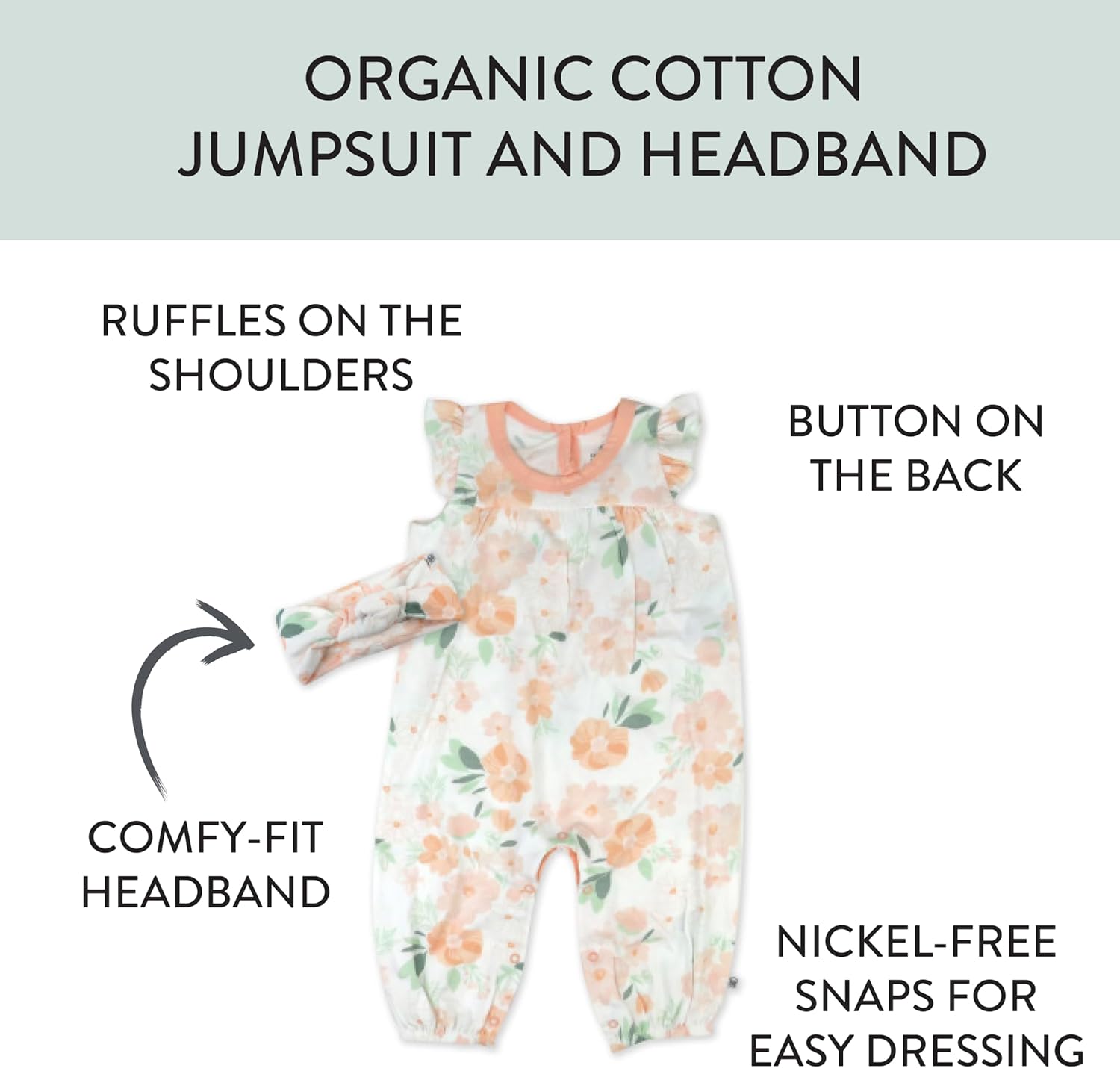 HonestBaby baby-girls 2-piece Outfit Romper & Headband Set for Infant, Baby and Toddler Girls - Image 2