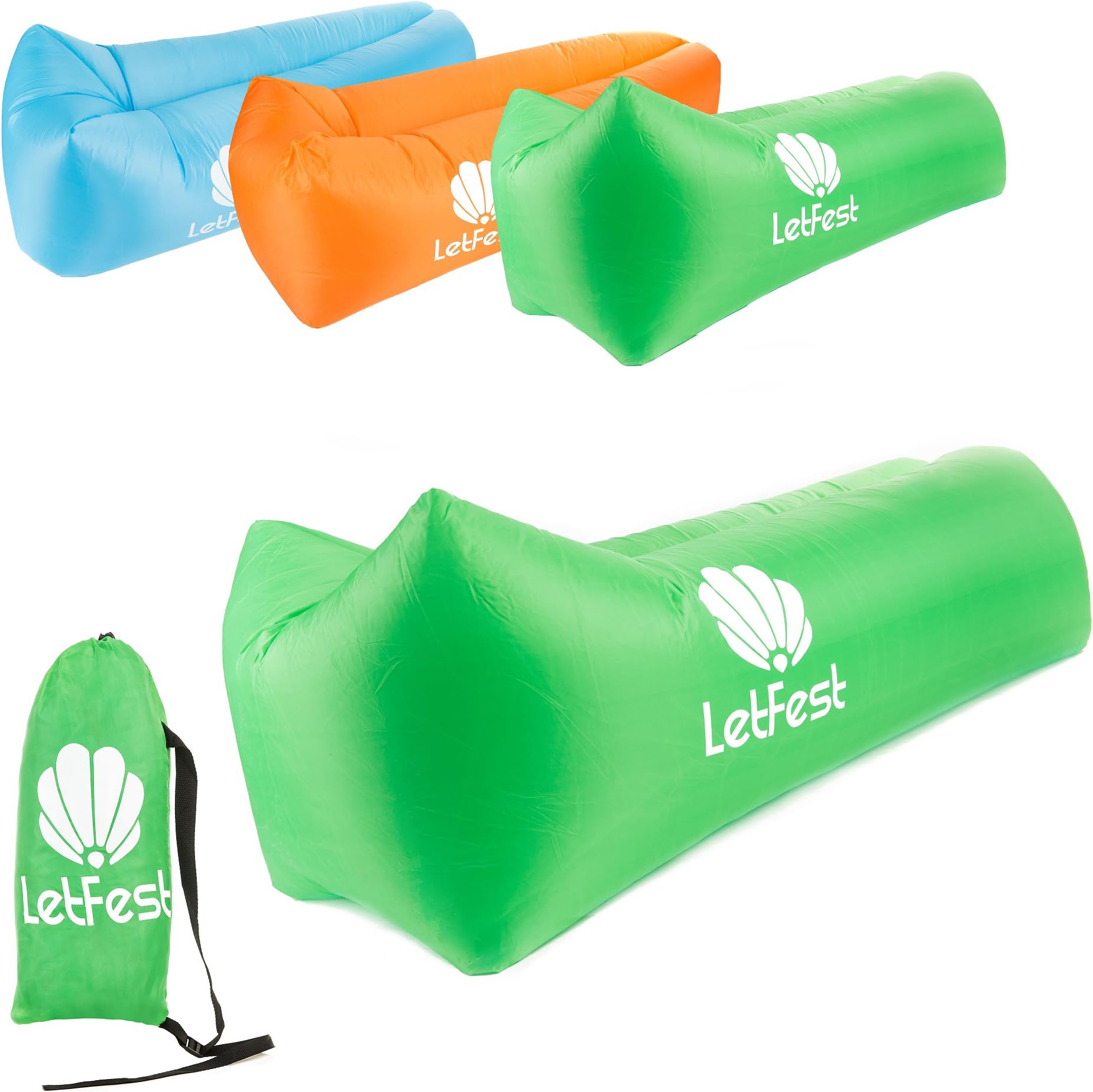 Inflatable Air Lounger with Carrying Bag for Festival, Pool Party, Camping, Beach, Hiking - Made of Strong Durable Lightweight Polyester - Great for Napping, Resting or Relaxing Indoors and Outdoors