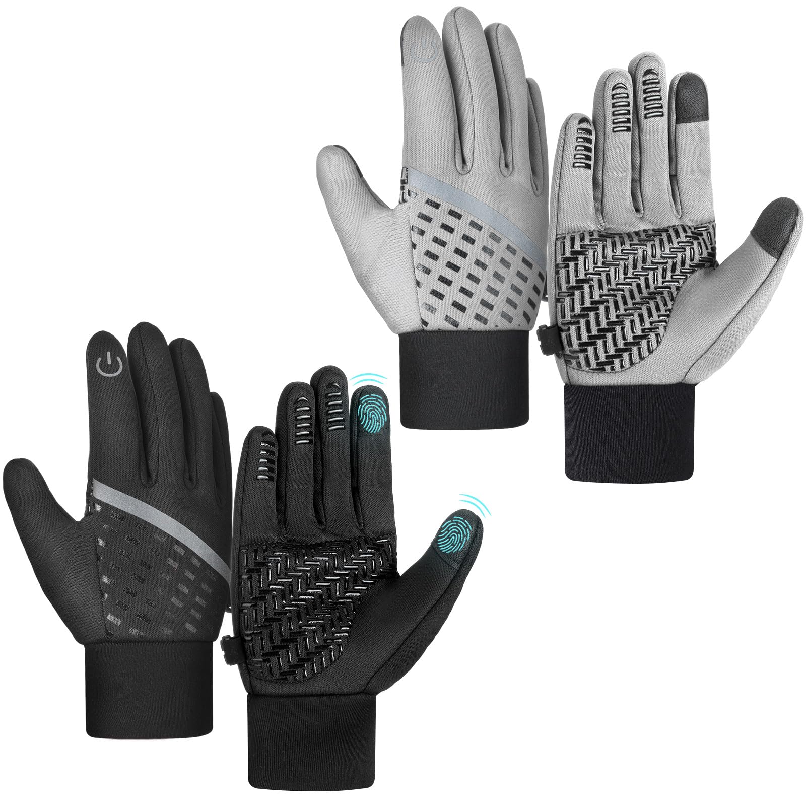 Suhine 2 pares de guantes impermeables para pantalla táctil, guantes de esquí de invierno para pantalla táctil, guantes cálidos reflectantes para niños y niñas