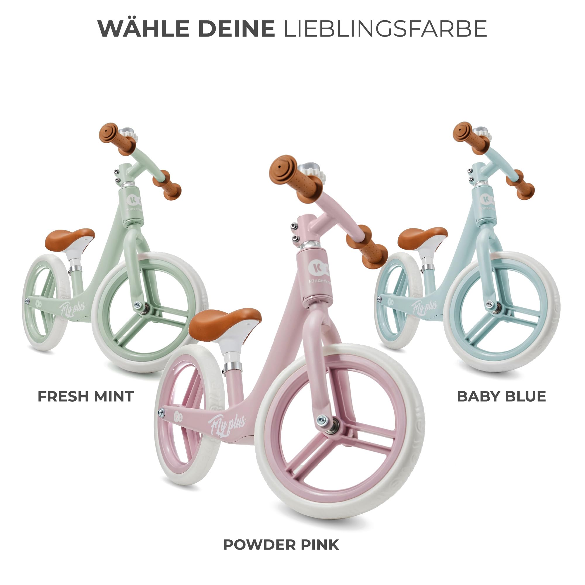 Kinderkraft Laufrad Fly Plus 2, Lernlaufrad, Kinderlaufrad, Fahrrad mit Zubehör, Klingel, höhenverstellbar Sattel, 12 Zoll Räder, Magnesiumrahme, ab 2 Jahre, Retro Design, Grün