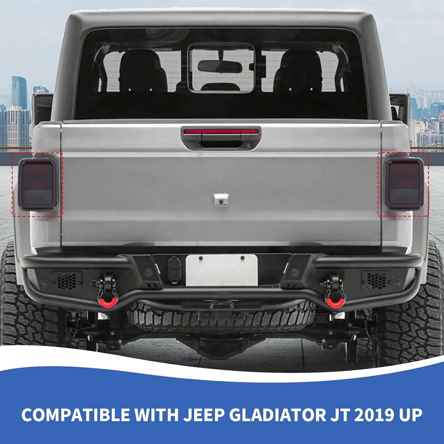 JT Smoked Tail Light Covers, Rear Light Lamp Trim Guards Accessories Compatible with Jeep Gladiator JT 2019-2024, Smoked Black (Halogen Lamp Version)