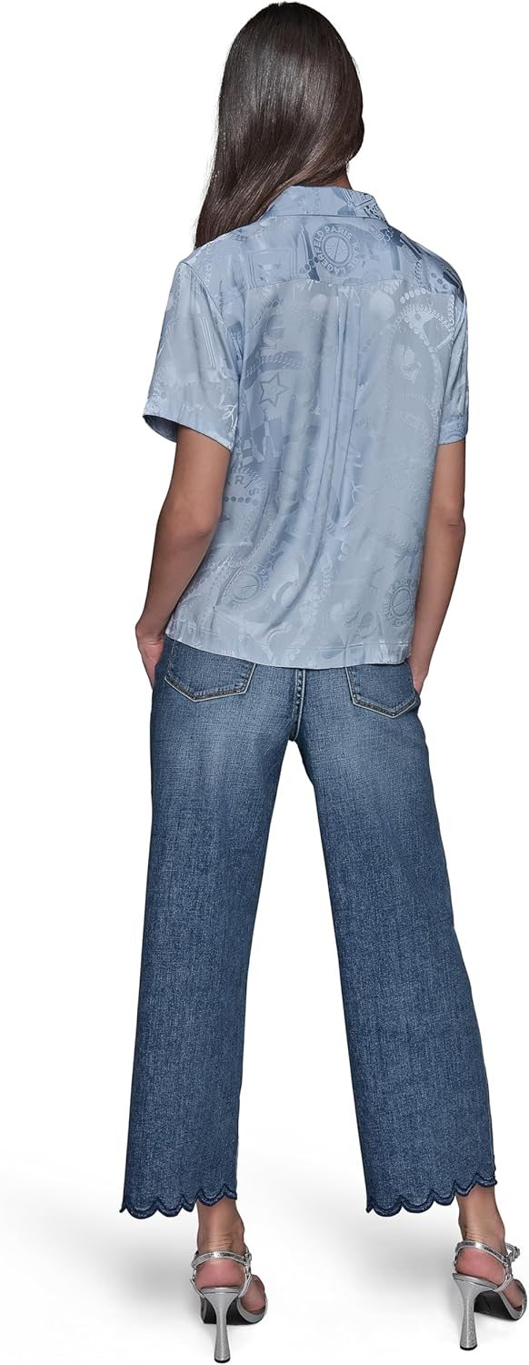Karl Lagerfeld Womens Short Sleeve Whimsy Loose Fun Blouse - Image 4