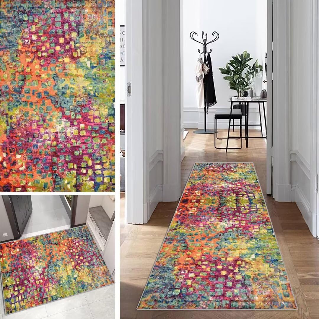 Tapis de Passage Couloir Cuisine Boho Long Vintage Classique 110x180cm Bohème au Metre Antidérapant Lavable Absorbant pour Salon Chambre Personnalisable