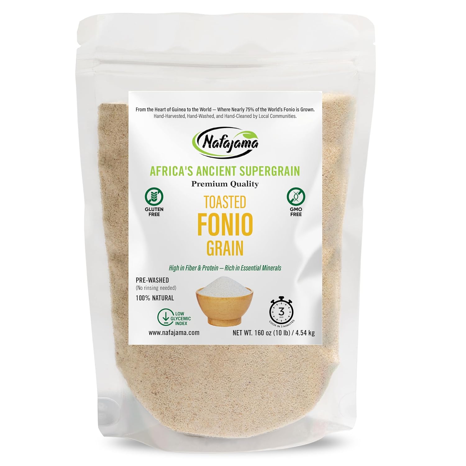 Nafajama Premium Gluten-Free Toasted Fonio Grain | Ancient African Super-Grain | Non-GMO, Vegan, High-Fiber Superfood | All-Natural, Lightly Toasted - 1 Bag of 10 lb / 4.54 kg