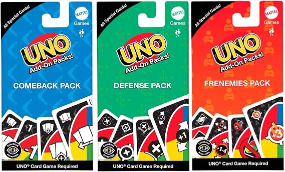 Mattel UNO Add-On Packs, Comeback, Defense & Frenemies Pack, All Special Cards, Ages 7+