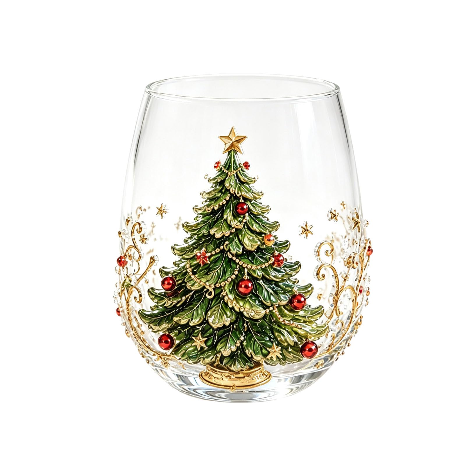 3D Christmas Glass Art Cup, Christmas Cups Glass | Raised Holiday Glassware for Drinks, 3D Santa Stemless Wine Glasses, Glassware for Coffee, Tea, Juice, Milk, Xmas Party Home Festive Decor Gifts