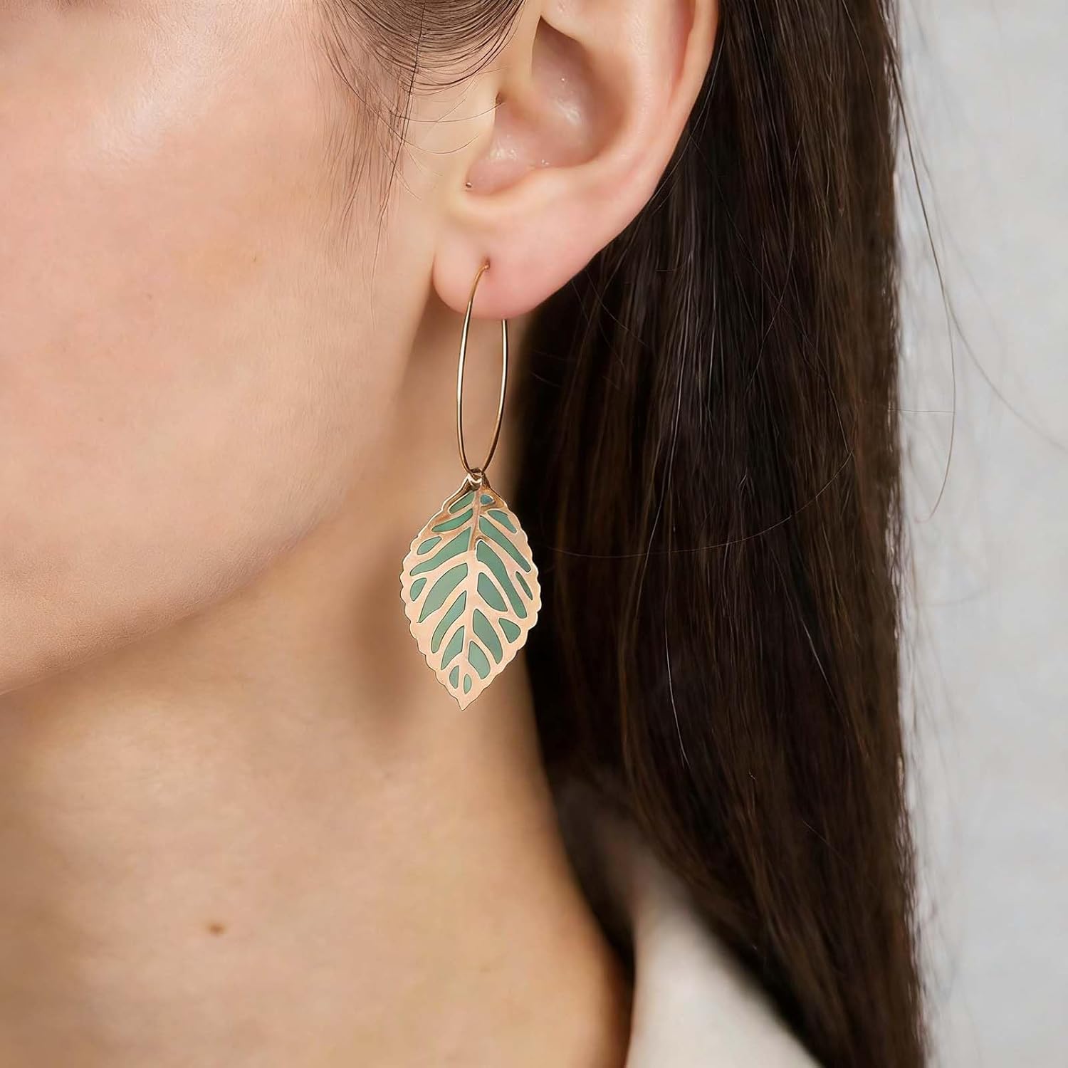 Boho Leaf Hoop Earrings Vintage Fall Leaf Dangle Earrings Gold Hollow Circle Earrings Lightweight Leaves Statement Earrings Jewelry for Women - Image 2