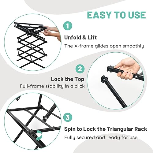 Miniatura 7 de Escurridor de ropa plegable de 4 niveles  Estante de secado de ropa plegable  Estante de secado de ropa plegable para lavandería, dormitorio, diseño