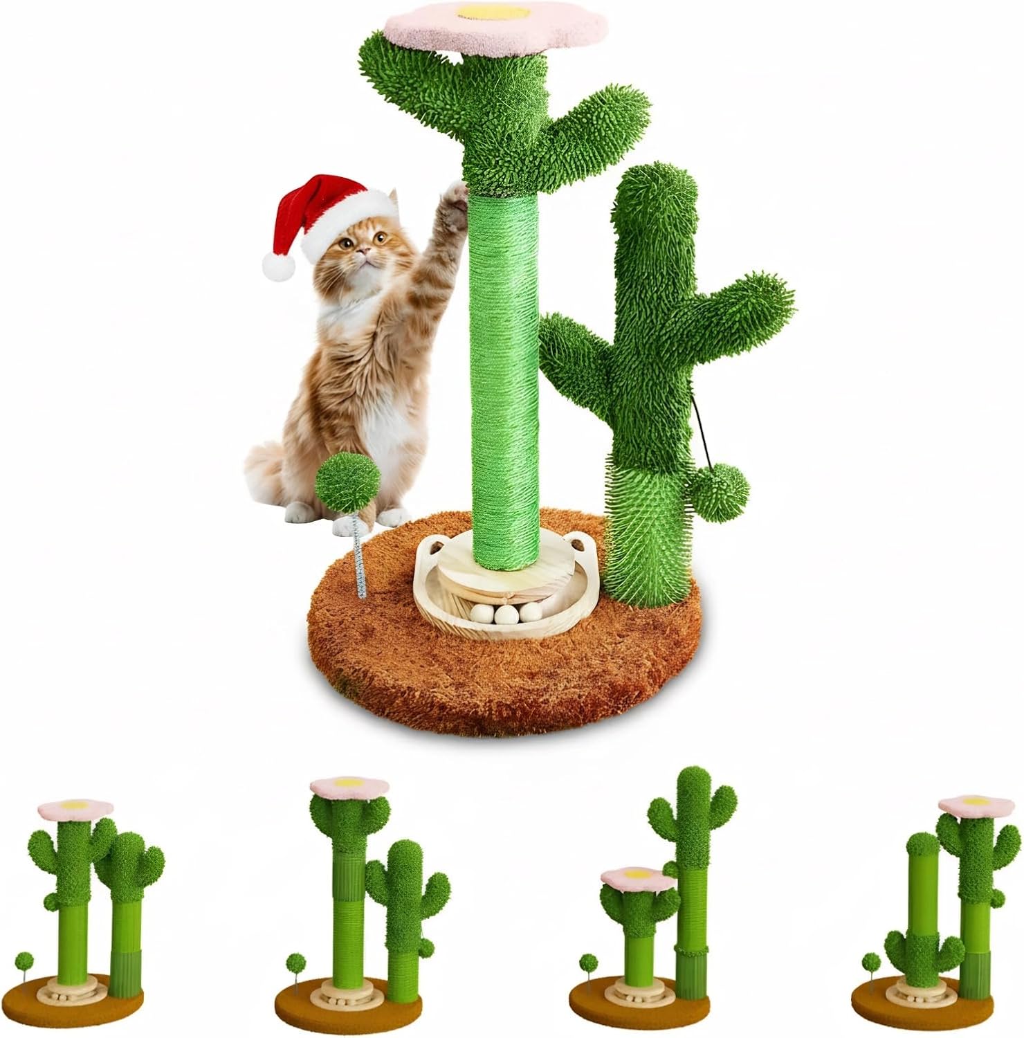 2026 New DIY 9+ Installation Styles Cactus Cat Scratching Post with Self-Grooming Brush and Ball Toy | Modular Sisal Cat Scratching Post for Indoor Cats and Kittens, Customizable Cat Furniture 42"