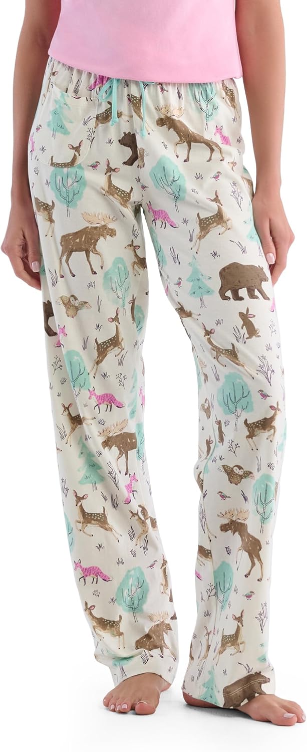 Little Blue House Women's Jersey Pajama Pants, Forest Creatures, Large