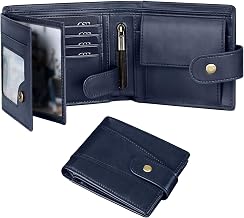 GSG SINCE 1998 Men's Wallets Cowhide Leather Multi-Functional RFID Blocking Wallet with 17 Credit Card Slots, 2 Banknote Compartments, 2 ID Windows, 1 Coin Pocket Navy Blue