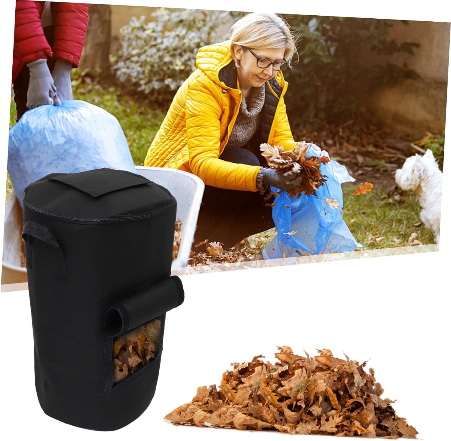 Fallen Leaf Storage Bucket Garden Bags Reusable Compost Bag 125l Black Comfortable Handles Vent Window