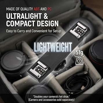 Dual Hot Shoe Splitter Camera Shoe Mounts, Dual Hot Shoe Flash Speedlite Light Bracket for SLR Camera Camcorder, Extension Bar Mount Cold Shoe Extension Bracket (for Canon)