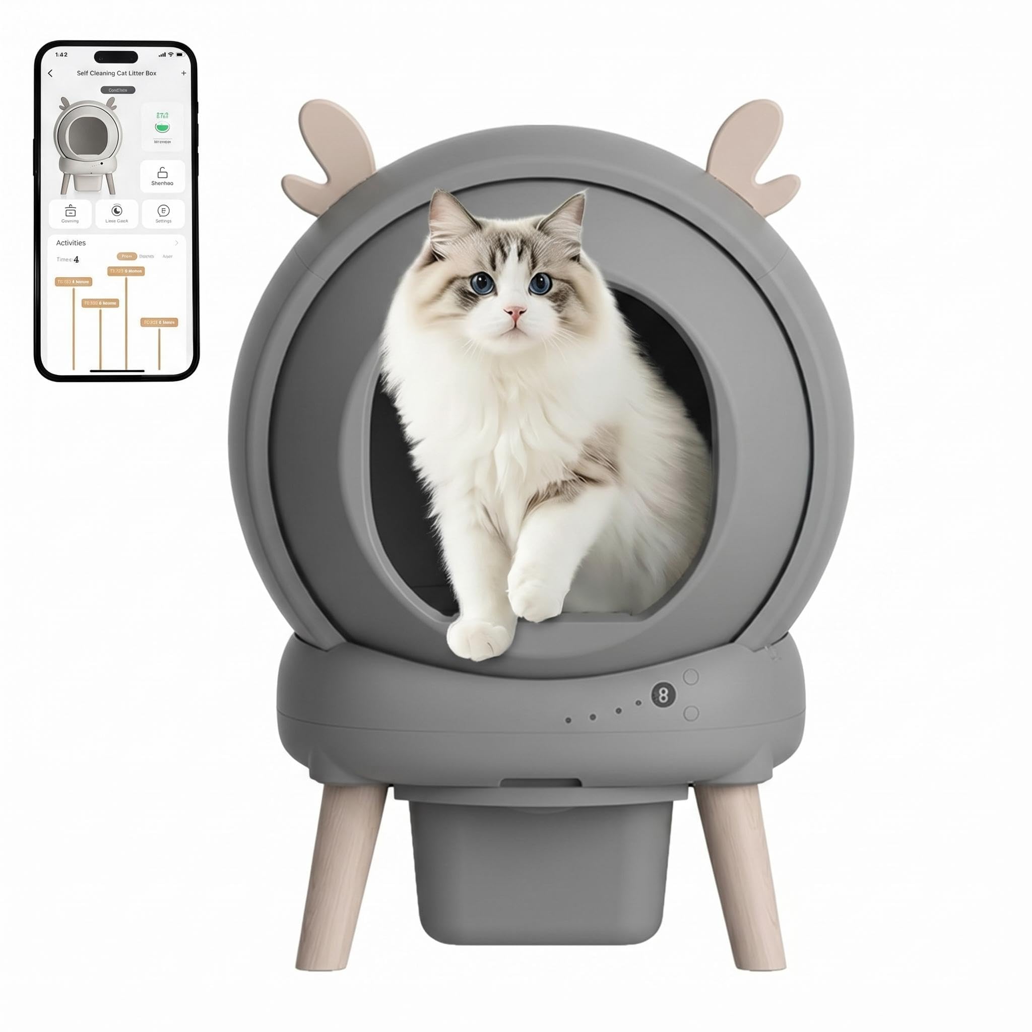 Lettiera Gatto Autopulente Con APP, Lettiera Automatica Per Gatti, Capacità Massima 60 l, Lettiera Con Triplo Sensore Di Sicurezza, Ampio Spazio,Adatta a Famiglie Con Più Gatti