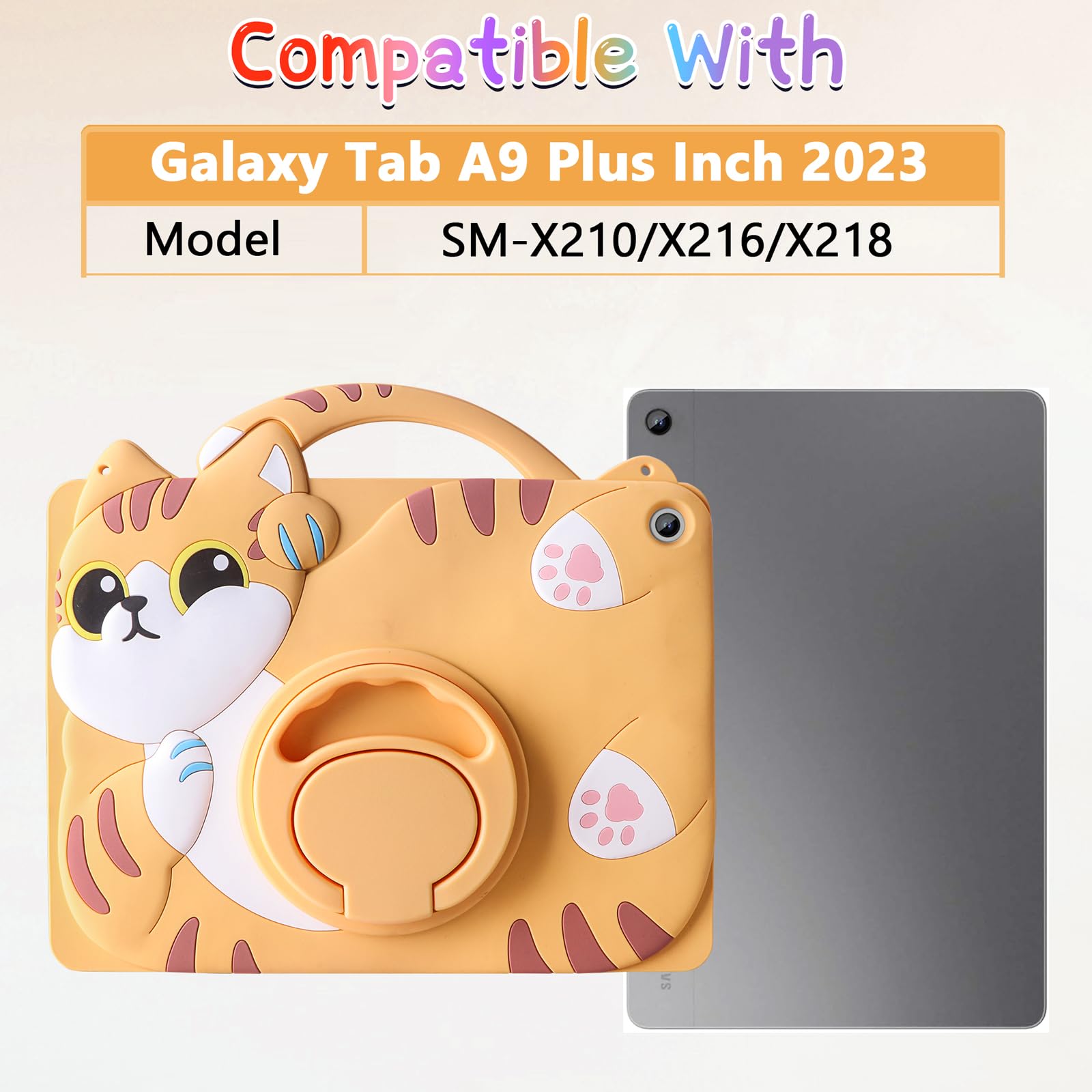 Aazon.co: Vorhcau For Galaxy Tab A9 Plus Case 11 Inch 2023 Kids Girls Cute 3D Kawaii Cartoon