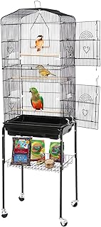 Saicool 59.3 Inch Iron Large Bird Cage with Rolling Stand & Storage Shelf for Lovebirds Parakeets and Cockatiels Pet Flight Birdcage