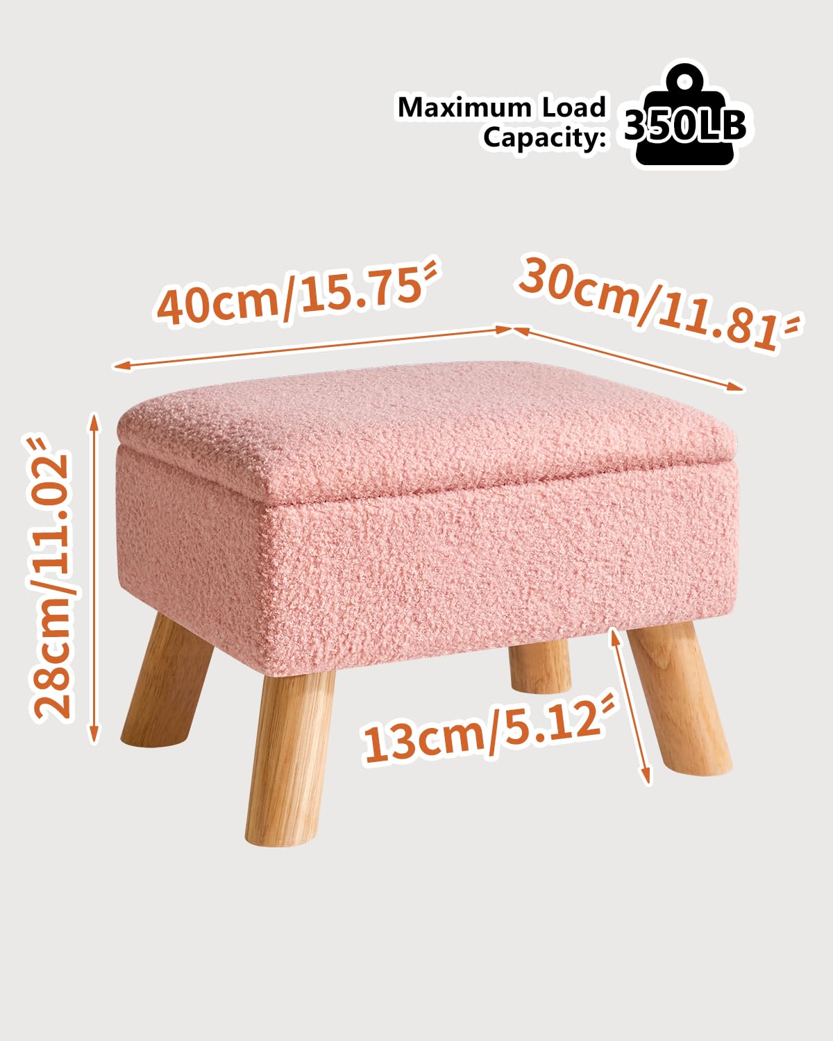 YMYNY Ottomane mit Stauraum, Fußhocker, Kleiner Fußhocker mit Stabilen Holzbeinen Hocker, Fußstütze mit Gepolstertem Sitz, für Wohnzimmer Schlafzimmer Eingänge 40 ×30 ×28CM Rosa HBD042P