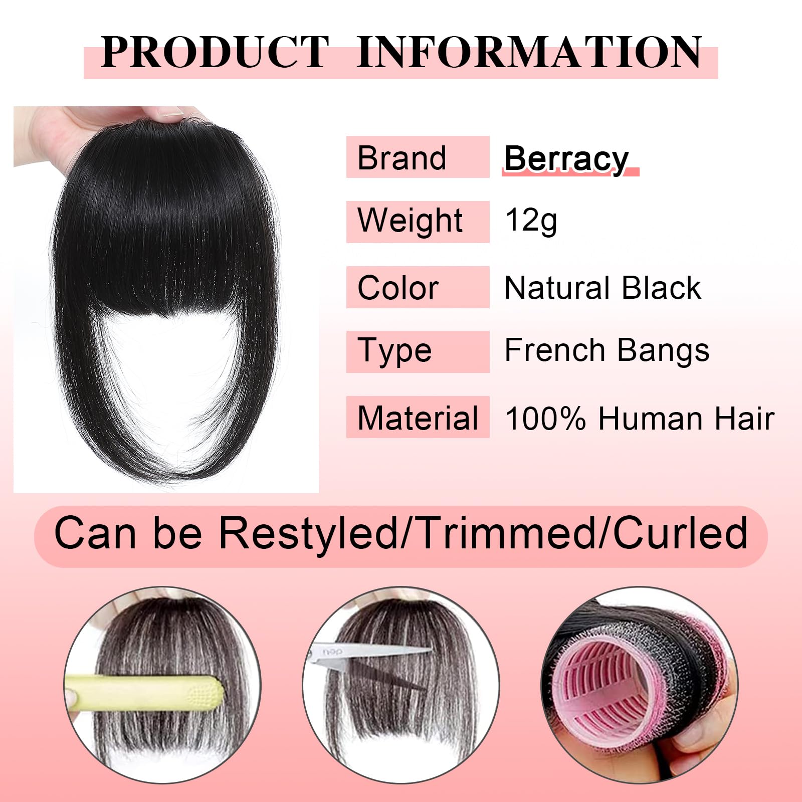 Flequillo con clip, extensiones de cabello humano 100 % real, flequillo francés falso, fleco francés con sienes, cortina plana frontal ordenada, extensiones gruesas para mujeres y niños, uso 2