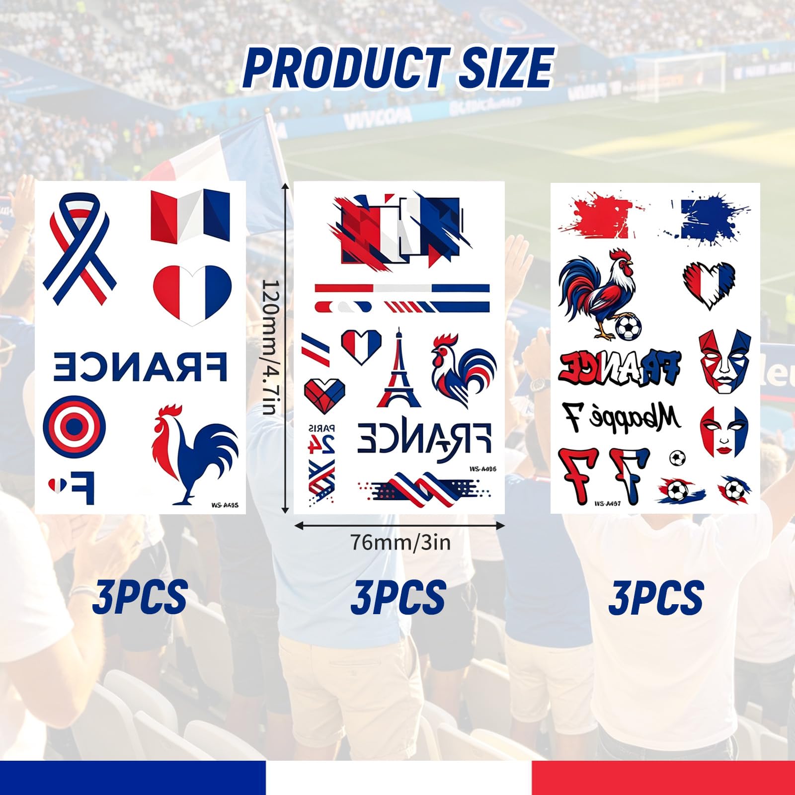 9 Stickers 2026 Drapeau Français – Décorations Françaises, Stickers Éphémères Imperméables Pour Le Visage, Coupe Stickers Pour Foot, Eurovision