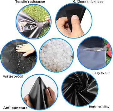 Pond Liner Black Fish Pond Liner Impermeable Garden Pond Membrane 7x10feet 10x13feet Waterproof Garden Fountain Liner 20x23feet HDPE Flexible Pond Lining for Backyard Waterfall Pond Underlayment