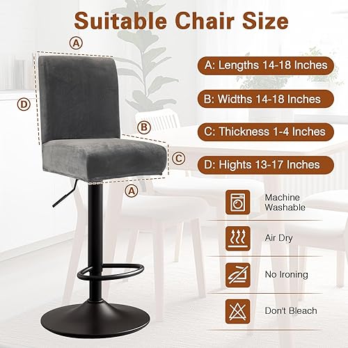 Miniatura 4 de Juego de 4 fundas de terciopelo para taburetes de bar, fundas elásticas suaves para taburetes de bar con respaldo, lavables, extraíbles, fundas para