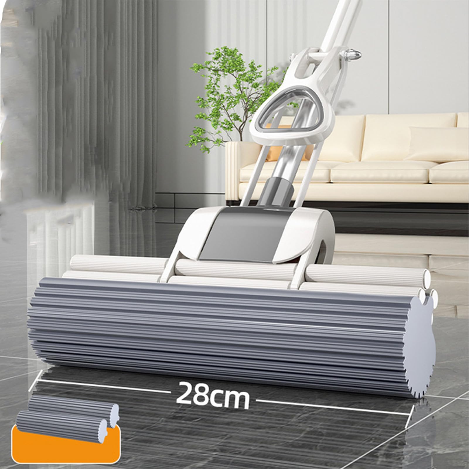 Trapeador de Esponja, Trapeador de Esponja con Rodillo Exprimible Multifuncional de Mano liviano con Mango de Acero Inoxidable para Limpieza de Pisos Laminados de Mármol y