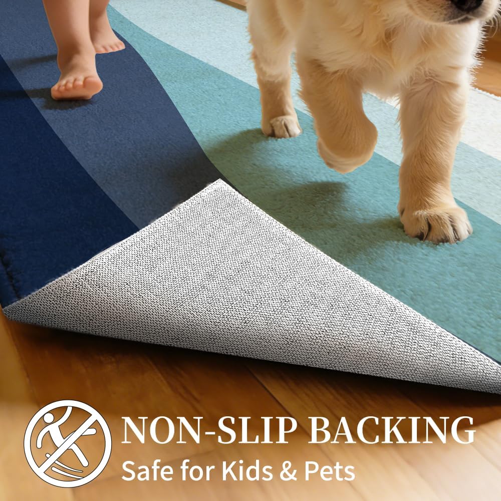 Kitchen Rug Runner Rugs Washable Non Slip Comfort Room Laundry Carpet for Sink, Laundry, Office, Bath, Living Room, Navy 20x47 Inch