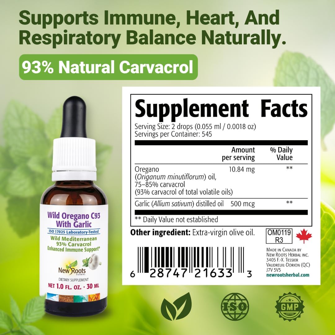 NEW ROOTS HERBAL Wild Oregano Oil Tincture with Garlic (1 fl oz) | 93% Carvacrol Oregano Oil Drops, Enhanced Immune Support Supplement l Non GMO, Vegan, GMP Certified - Image 8