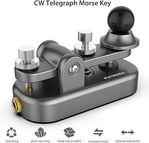 Miniatura 4 de Mini Morse Radio Key CW HAM Enviar Telegram Doble Paleta Morse Código Llave con Base de Cuerpo de Aleación de Aluminio Gris (S)
