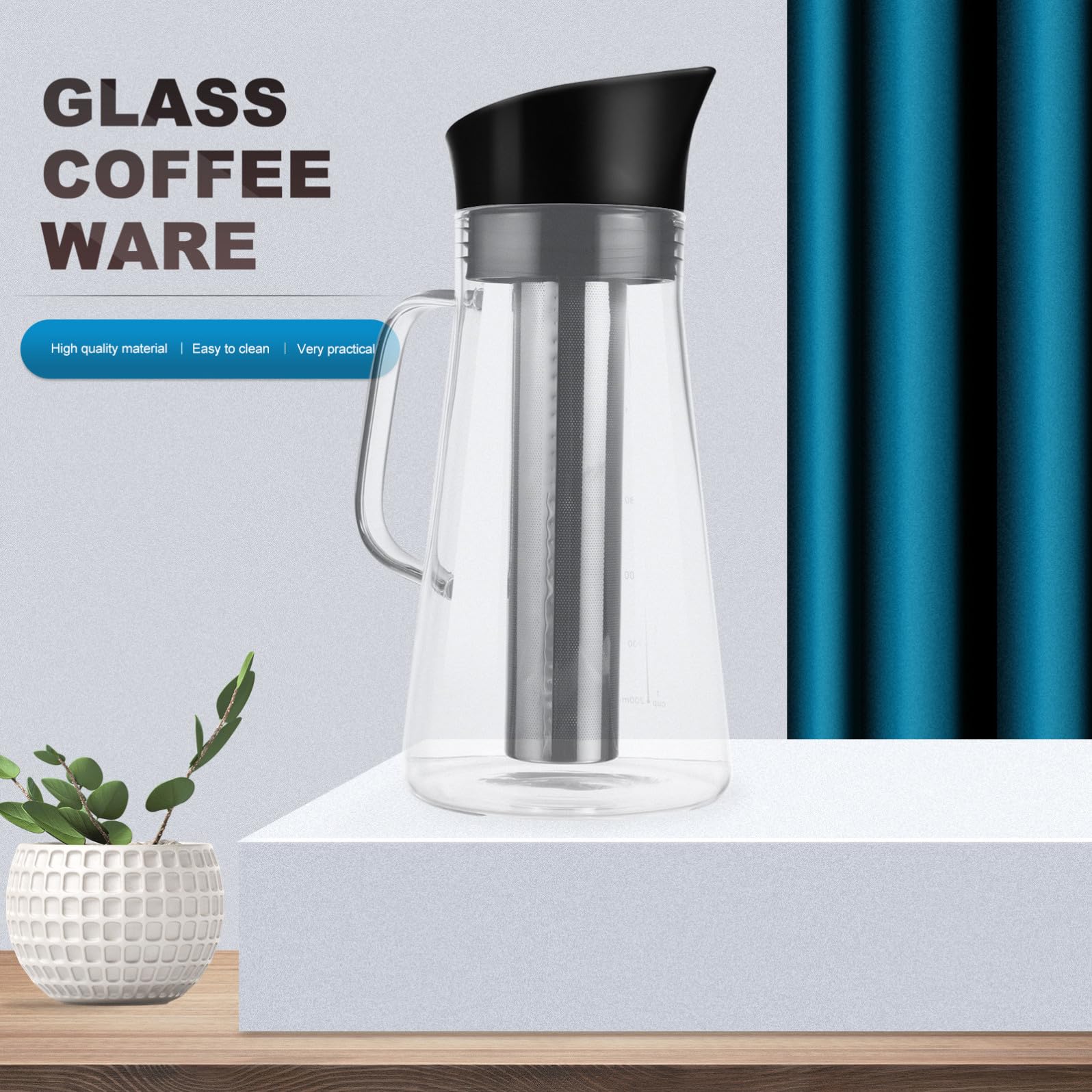 CHILDWEET 1pieza Jarra de Vidrio Borosilicato Resistente con Filtro Cafetera de Gran Capacidad para Café Frío y Té Jarra Filtradora Práctica y Duradera para Uso Diario
