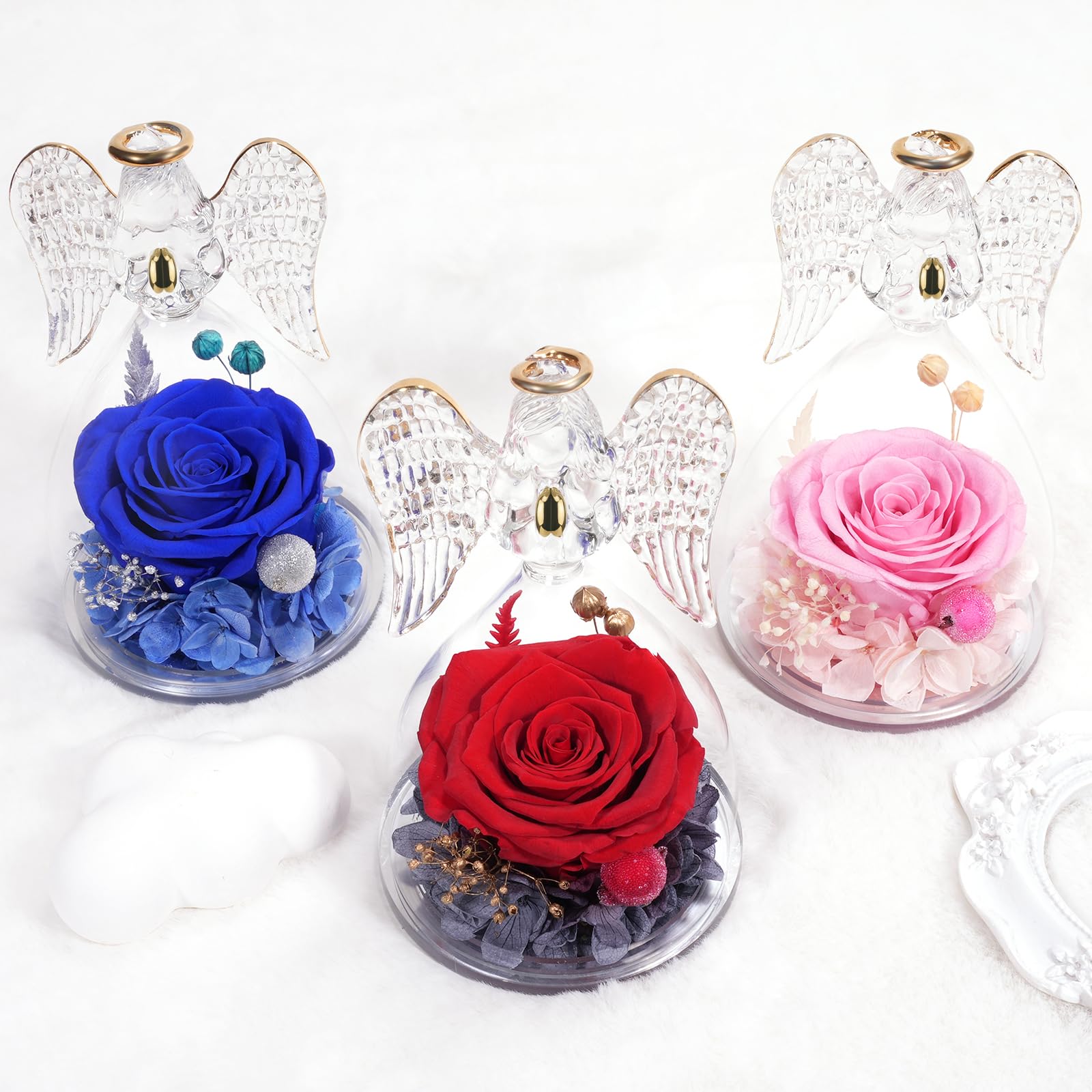 Miofula Rosa Eterna Regalos Originales para Mujer,Flores Preservadas Ángel Figura Regalo Cumpleaños Mujer Madre, Flor Eterna Regalo Aniversario Pareja, Regalo Novia Mama Abuela Navidad Dia De la Madre