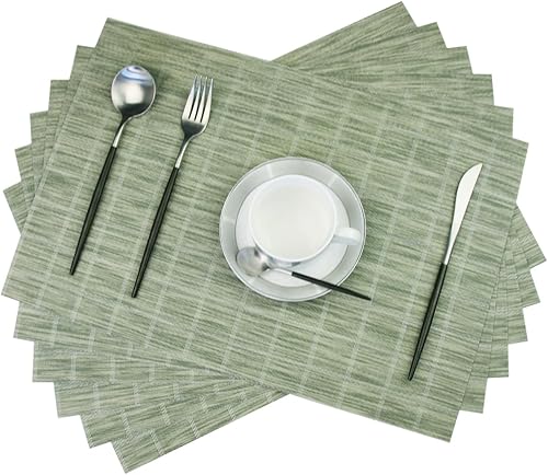 Miniatura 351 de PIGCHCY Juego de 6 manteles individuales beige de vinilo PVC duraderos para mesa de comedor, manteles individuales resistentes al calor, Beige -