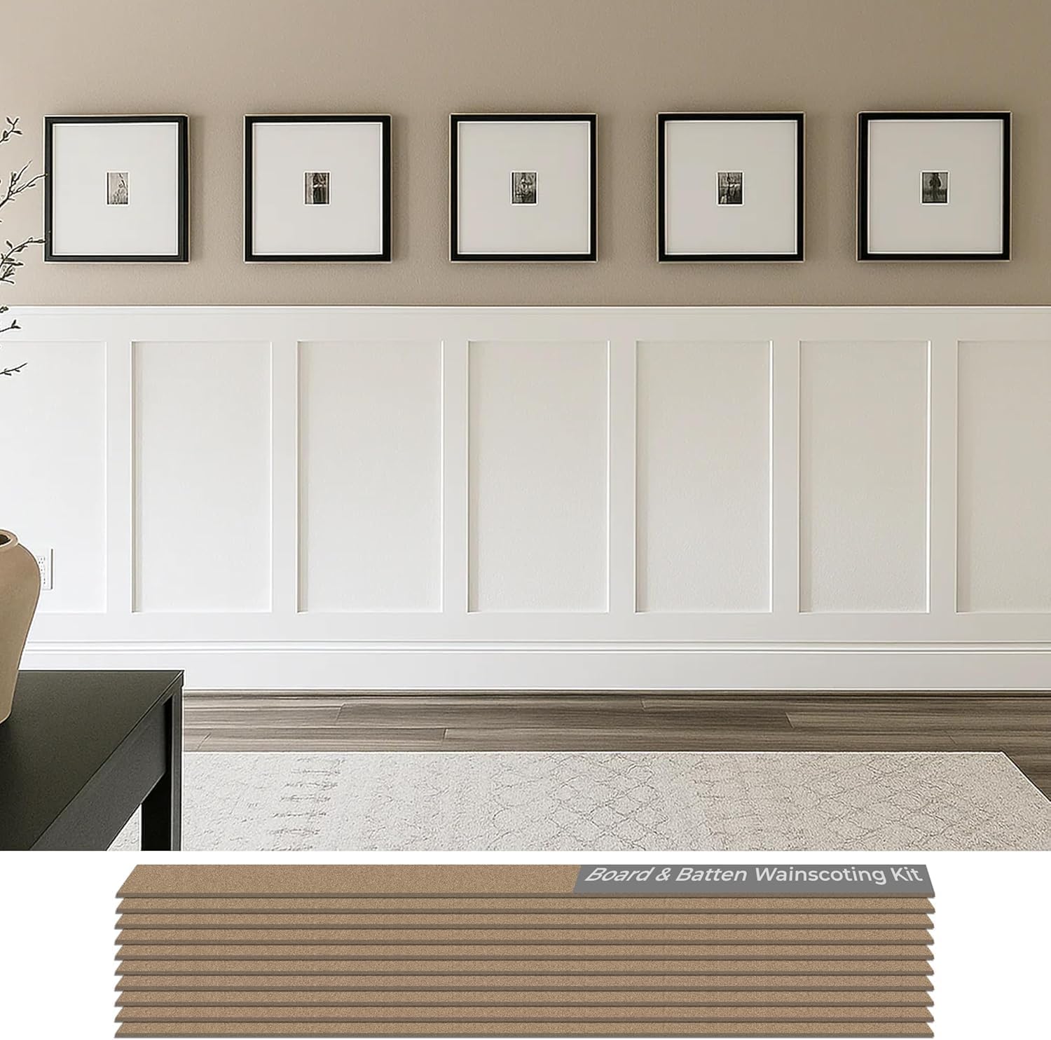 Board and Batten Wall Molding Kit – Paintable MDF DIY Trim for Accent Walls, Shaker Style Wainscoting (Not Full Wall Panels)