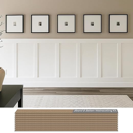 Board and Batten Wall Molding Kit – Paintable MDF DIY Trim for Accent Walls, Shaker Style Wainscoting (Not Full Wall Panels)