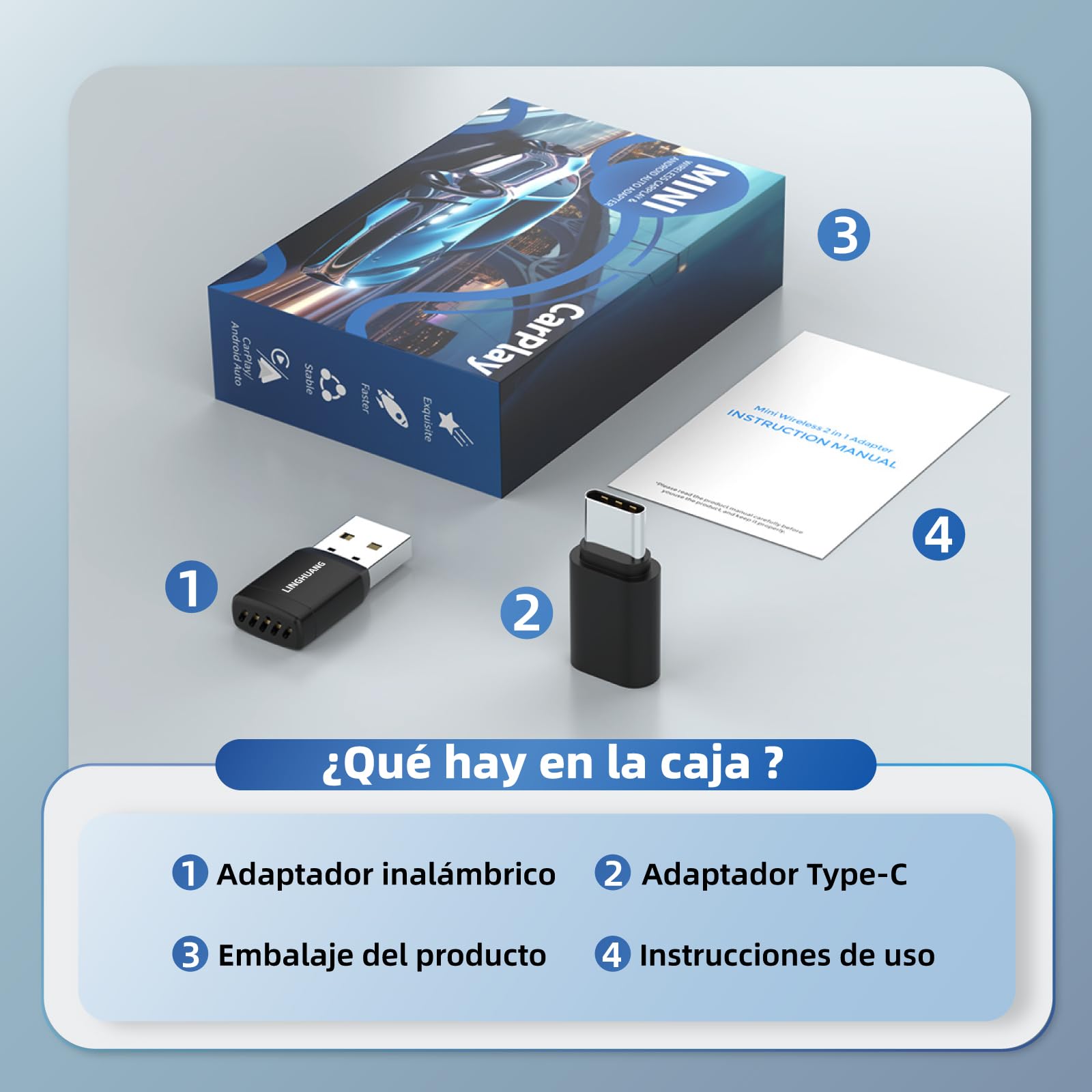 LINGHUANG Adaptador Carplay Inalambrico & Mini Adaptador Android Auto Inalambrico, Convierte de Cableado a Inalámbrico, Plug & Play, Conexión Rápida y Estable, Compatible con iOS 10+ & Android 11+