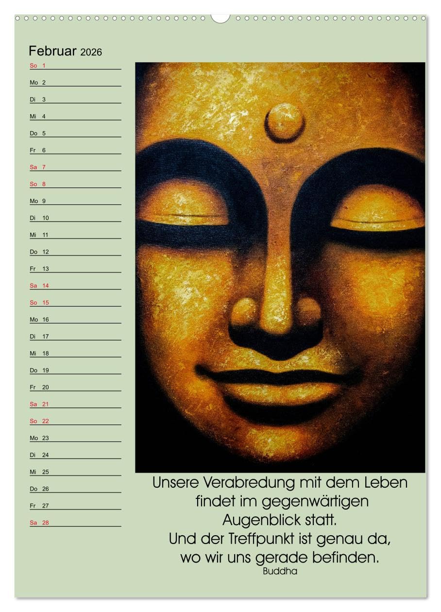 Lebensfreude Buddha (hochwertiger Premium Wandkalender 2026 DIN A2 hoch), Kunstdruck in Hochglanz: Zitate Ratschläge und Weisheiten zur Lebenshilfe im ... im Haushalt. (CALVENDO Menschen)