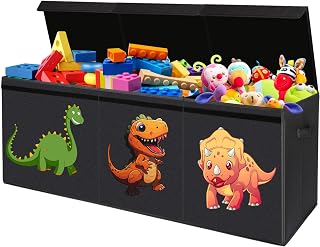 Vilucks Large Toy Box Chest, Toy Chest for Boys, Collapsible Sturdy Toy Storage Organizer with Lid, Foldable Boxes Bins Baskets for Kids, Boys, Girls, Nursery, Playroom, Closet (Dinosaur)