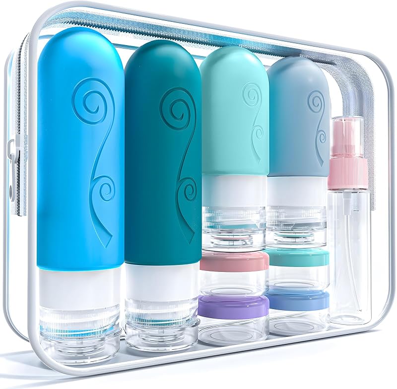 vodvob Conjunto com 16 Frascos Recarregáveis para Viagem, Silicone e PET, Azul